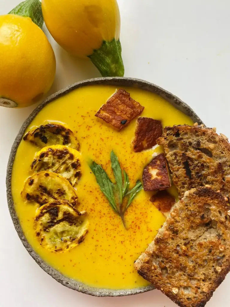 Yellow Zucchini Halloumi Soup